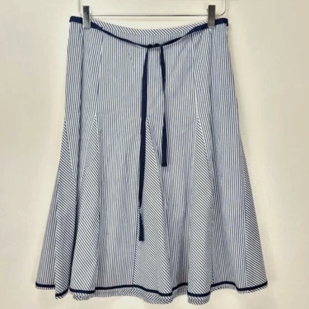 Talbots Midi Skirt Size 4 Striped A-Line Flowy Side Zip Blue White